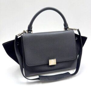 Celine Trapeze Small 2-Way Bag Black Silver Leather